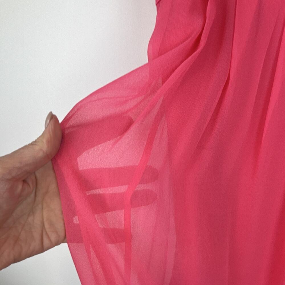Marciano Pink Chiffon Bubble Babydoll Mini Sheer 100% silk Dress Sleeve Sz M NWT - Picture 2 of 6